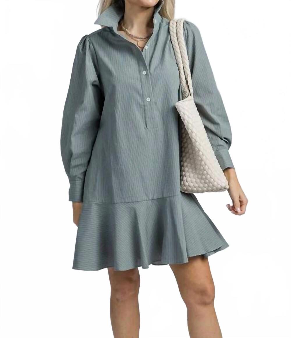 NEW HEYSON stripe flare shirt mini dress in dusty blue